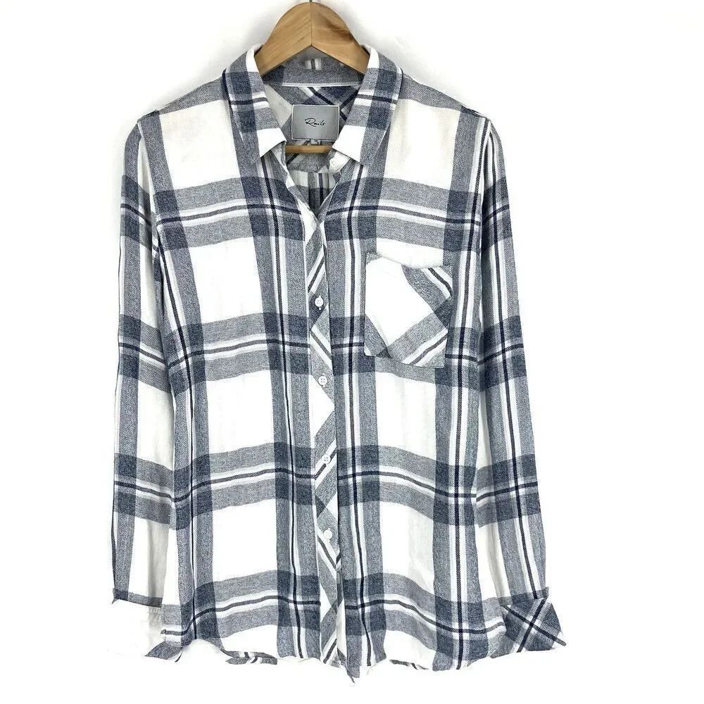 Rails Shirt Size XS Womens Hunter Melange White Indigo Plaid Flannel Button Down